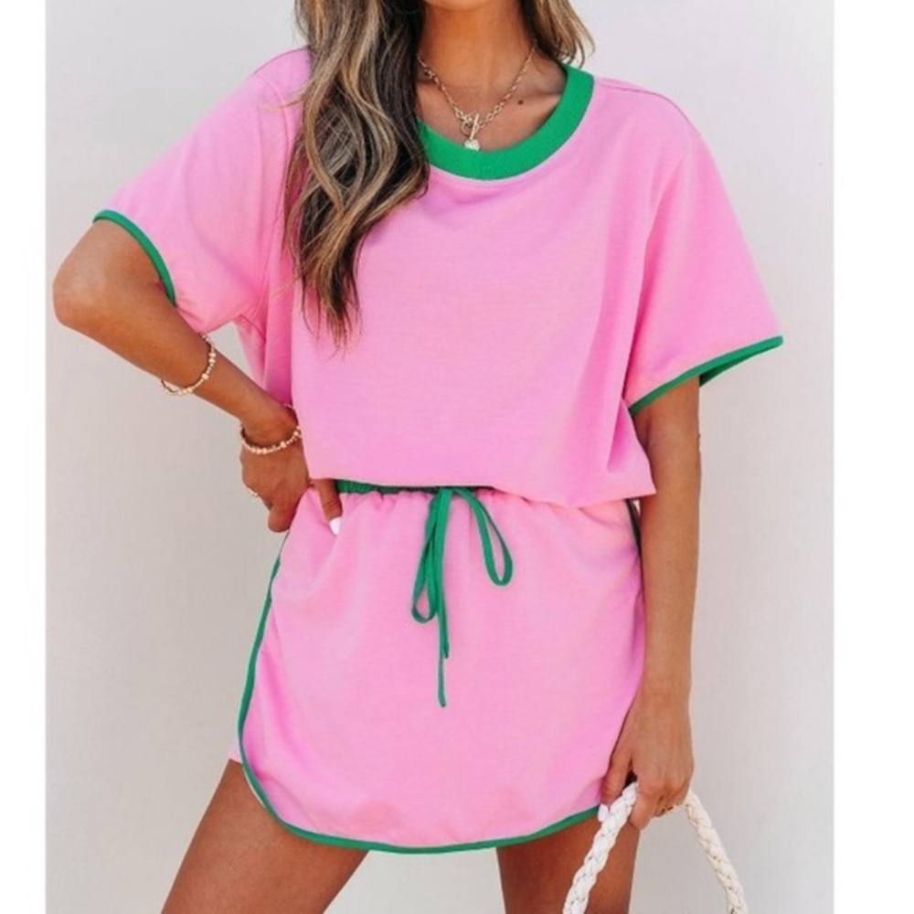 EUC Colorblock Edge Drop Shoulder T Shirt and Skort 2Pcs Set Size XL